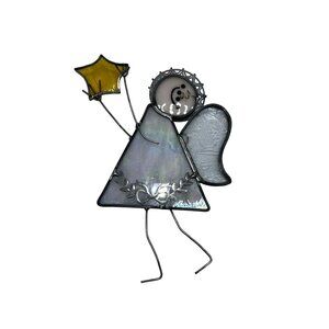 Leaded Stained Glass 7" Angel Fairy Star Suncatcher Christmas Holiday (V)